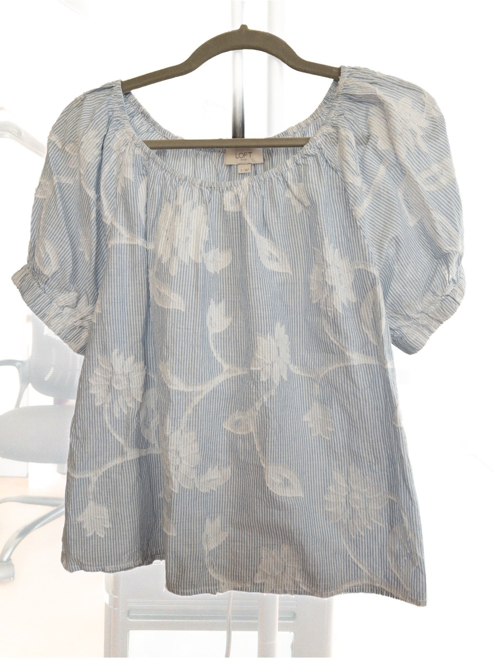 LOFT Light Blue & White Floral Peasant Top Size S